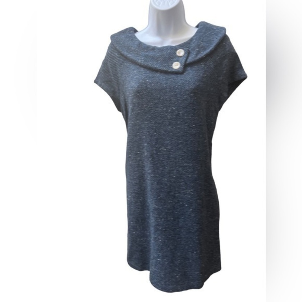 Bepop & Wally NY Dress Wool Blend Tweed M  short Sleeve Blue Jumper Retro New